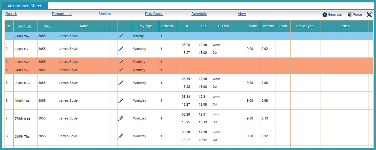 monthly attendance calendar